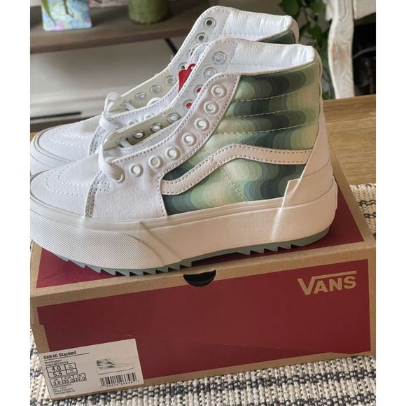 Vans Platform Sneakers Women’s Size 5.5 Sk8 Hi Stacked White Green Mint - Picture 5 of 8
